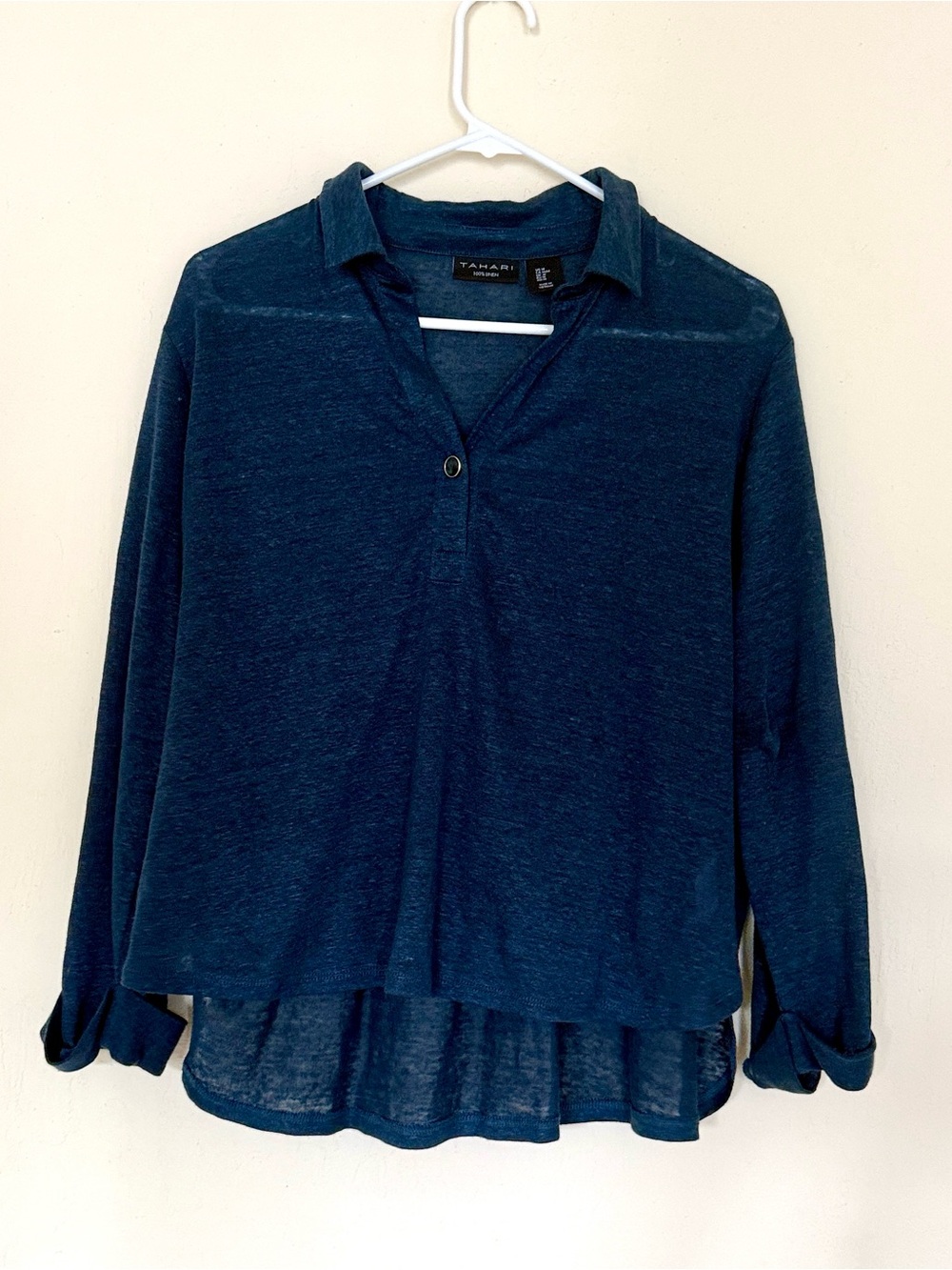 Tahari Teal Long-Sleeve Linen Top M